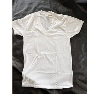 Sears Roebuck Mens V Neck T Shirt White M Dacron Polyester Cotton Blend USA NEW‎